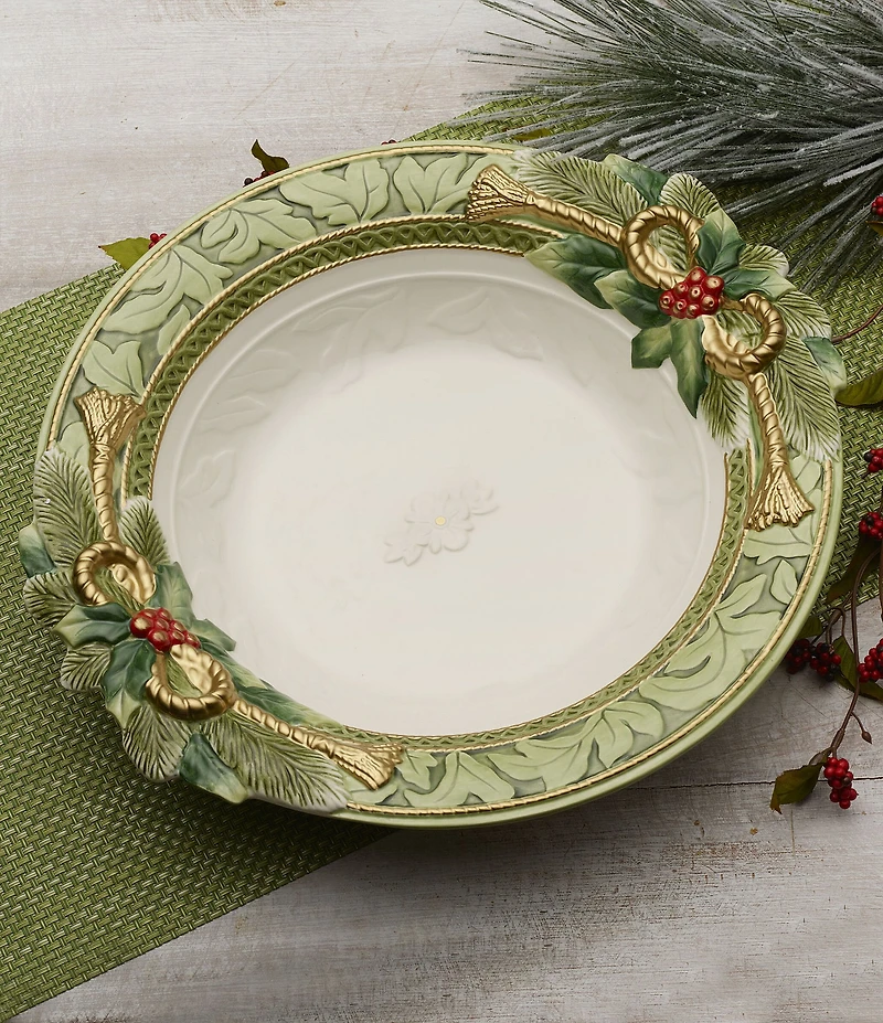 Fitz and Floyd Holiday Home Collection Green Large Serving Bowl