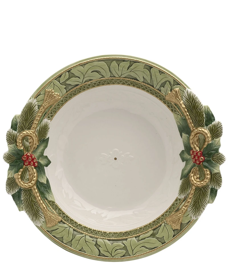 Fitz and Floyd Holiday Home Collection Green Large Serving Bowl