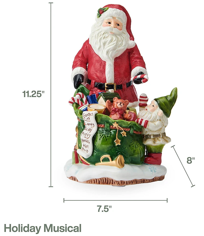 Fitz and Floyd Holiday Musical Collection Santa and Helper Figurine