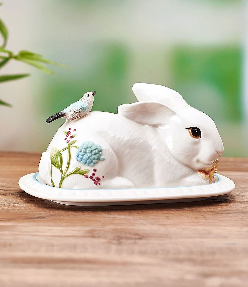 Fitz and Floyd Meadow Collection Rabbit Covered Butter Dish