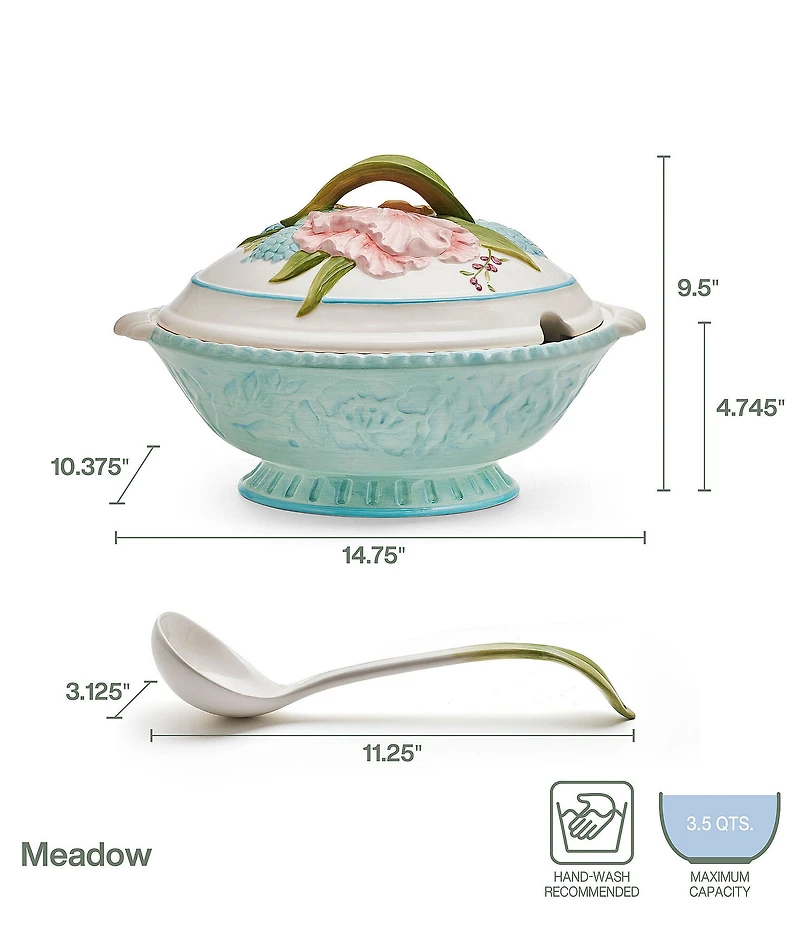 Fitz and Floyd Meadow Tureen with Ladle Set
