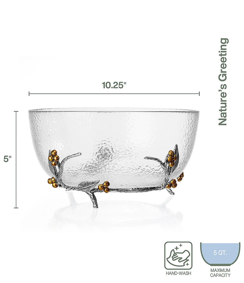 Fitz and Floyd Natures Greetings Collection Glass Berry Accent Serving Bowl