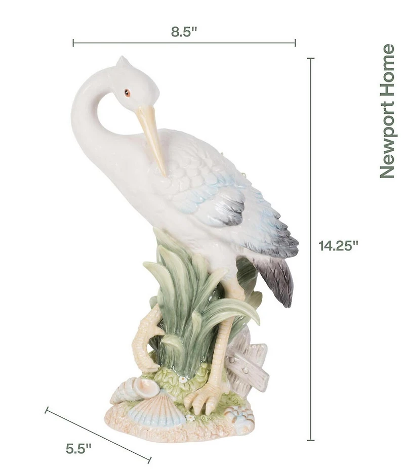 Fitz and Floyd Newport Home Collection Tall Egret Backward Facing Figurine
