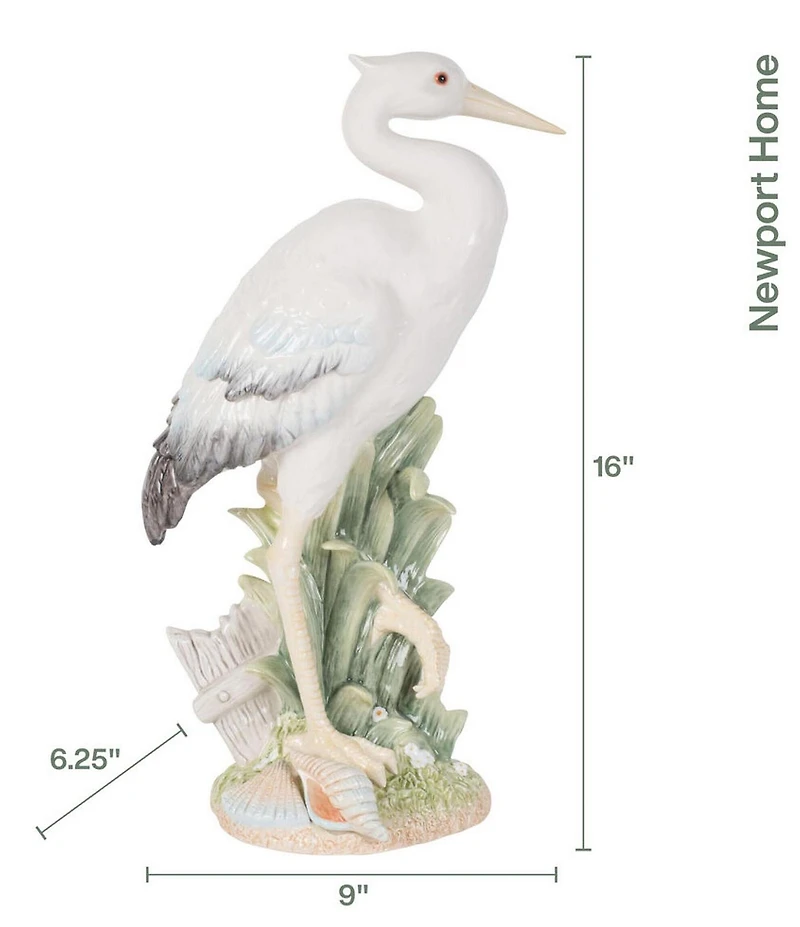 Fitz and Floyd Newport Home Collection Tall Egret Forward Facing Figurine