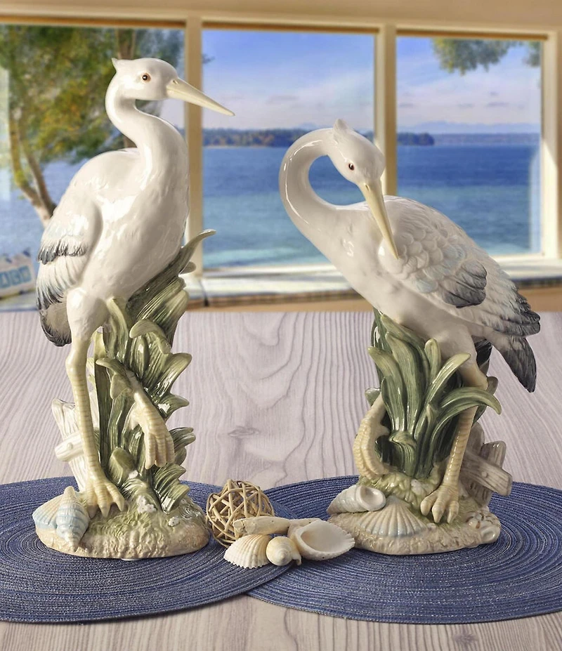 Fitz and Floyd Newport Home Collection Tall Egret Forward Facing Figurine