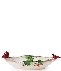 Fitz and Floyd Poinsettia Holiday Collection Cardinal Centerpiece Bowl