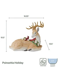 Fitz and Floyd Poinsettia Holiday Collection Deer Cookie Jar