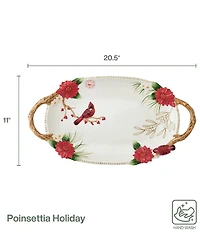 Fitz and Floyd Poinsettia Holiday Collection Large Floral Cardinal Serving Platter