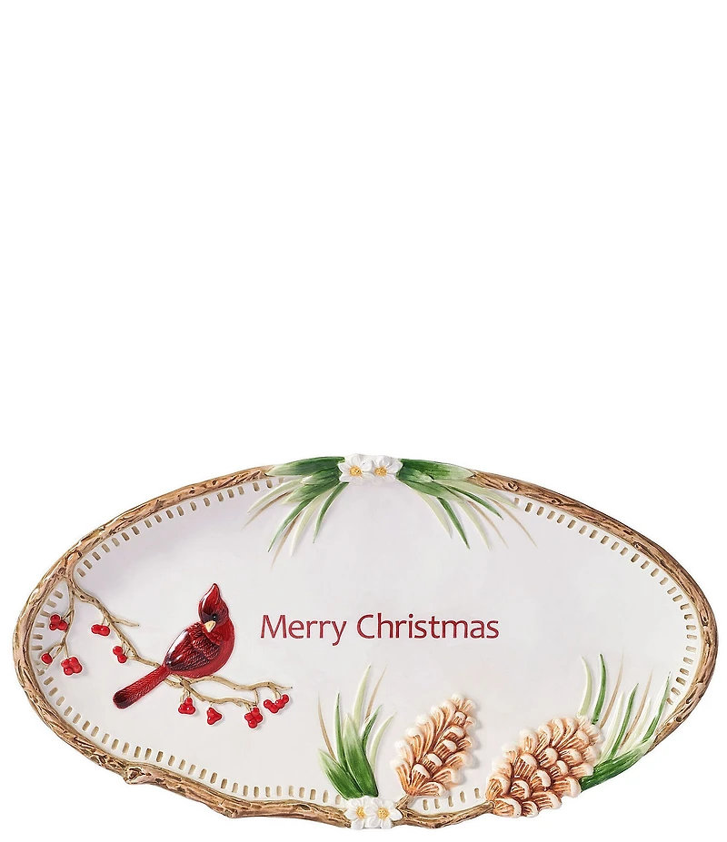 Fitz and Floyd Poinsettia Holiday Collection Merry Christmas Serving Platter