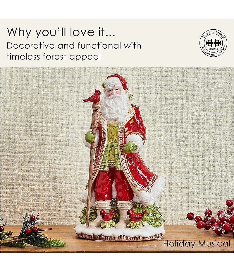 Fitz and Floyd Poinsettia Holiday Collection Musical Santa #double;We Wish You a Merry Christmas#double; Figurine