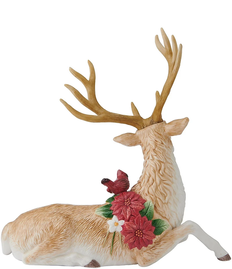 Fitz and Floyd Poinsettia Holiday Collection Resting Deer Figurine