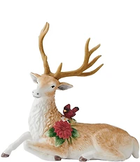 Fitz and Floyd Poinsettia Holiday Collection Resting Deer Figurine