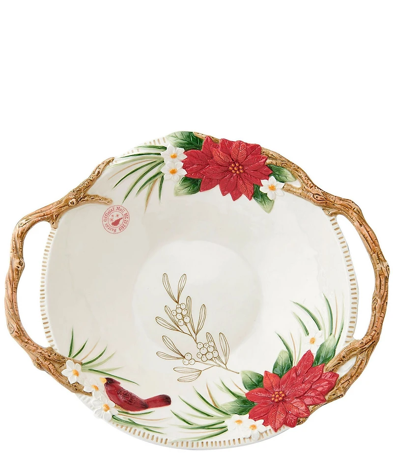 Fitz and Floyd Poinsettia Holiday Collection Serving Bowl