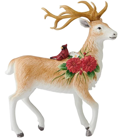 Fitz and Floyd Poinsettia Holiday Collection Standing Deer Figurine
