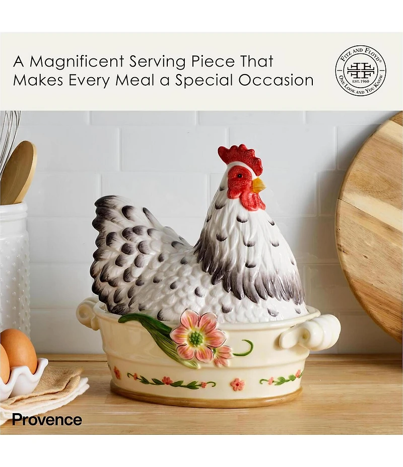 Fitz and Floyd Provence Rooster Covered Vegetable Bowl