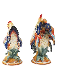 Fitz and Floyd Ricamo Collection Rooster and Hen Figurines, Set of 2