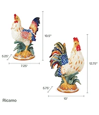 Fitz and Floyd Ricamo Collection Rooster and Hen Figurines, Set of 2