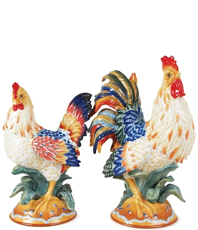 Fitz and Floyd Ricamo Collection Rooster and Hen Figurines, Set of 2