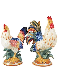 Fitz and Floyd Ricamo Collection Rooster and Hen Figurines, Set of 2