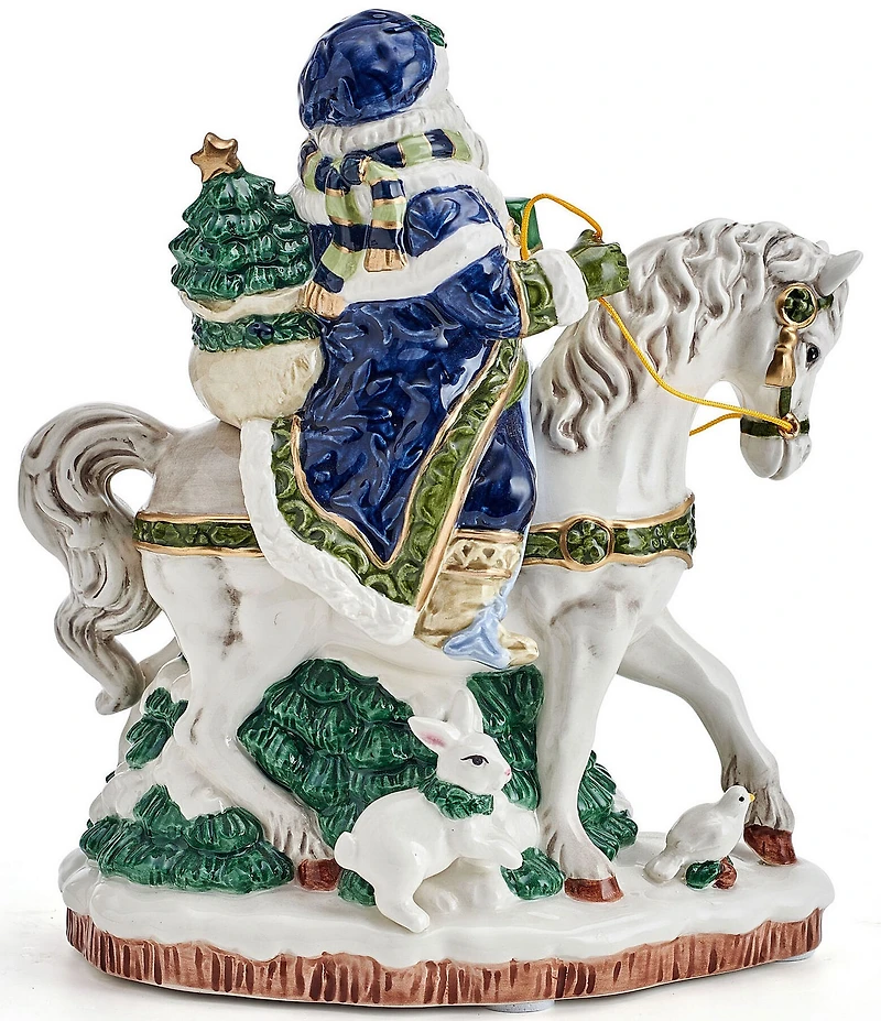 Fitz and Floyd Santa On Horse Holiday Musical Blue Figurine