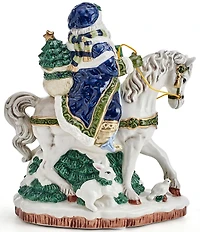 Fitz and Floyd Santa On Horse Holiday Musical Blue Figurine