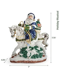 Fitz and Floyd Santa On Horse Holiday Musical Blue Figurine