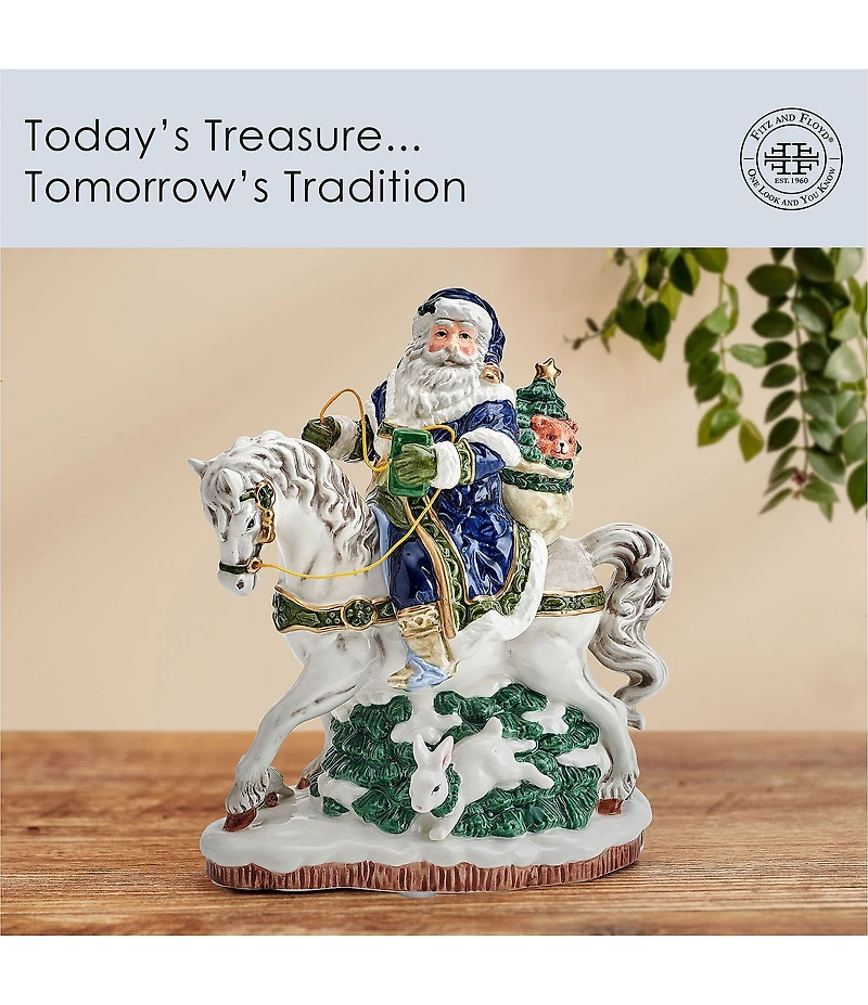 Fitz and Floyd Santa On Horse Holiday Musical Blue Figurine
