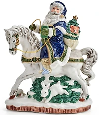 Fitz and Floyd Santa On Horse Holiday Musical Blue Figurine