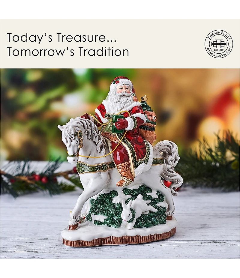 Fitz and Floyd Santa On Horse Holiday Musical Red Figurine