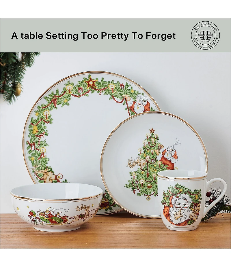 Fitz and Floyd St. Nicholas Collection Gold 16-Piece Dinnerware Set, Service for 4