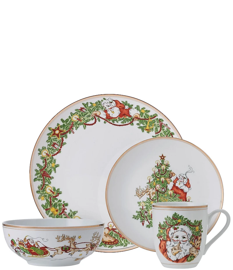 Fitz and Floyd St. Nicholas Collection Gold 16-Piece Dinnerware Set, Service for 4