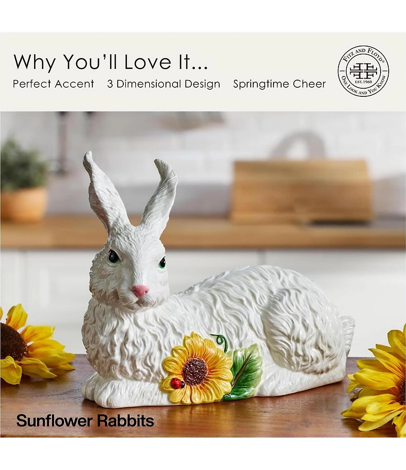 Fitz and Floyd Sunflower Rabbits Collection Resting Figurine