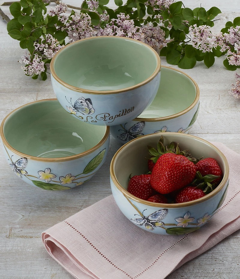 Fitz and Floyd Toulouse Blue Butterfly Small Bowls, Set of 4