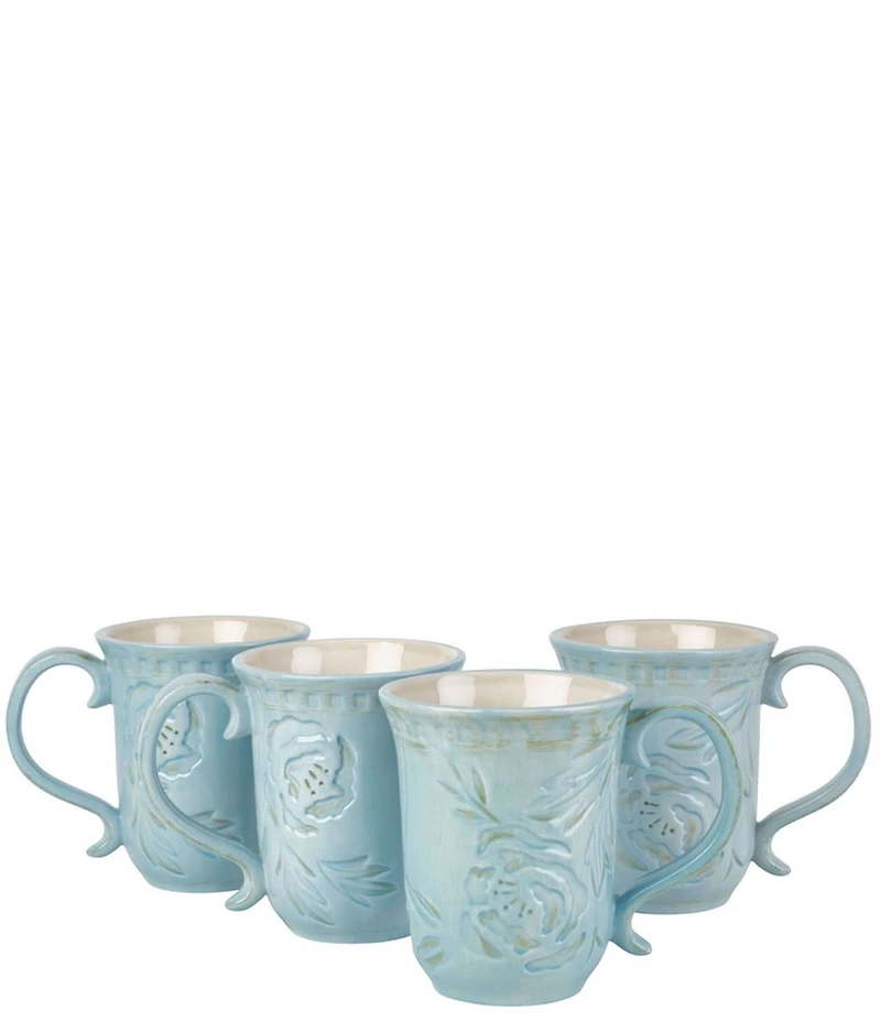 Fitz and Floyd Toulouse Collection Floral Mugs, Set of 4