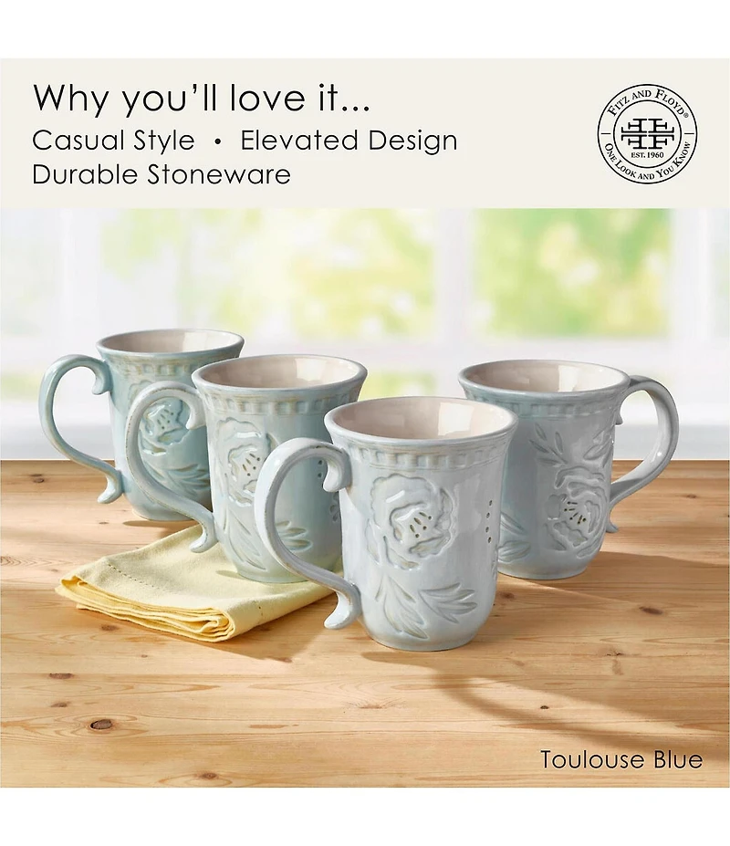 Fitz and Floyd Toulouse Collection Floral Mugs, Set of 4