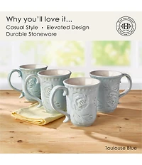 Fitz and Floyd Toulouse Collection Floral Mugs, Set of 4