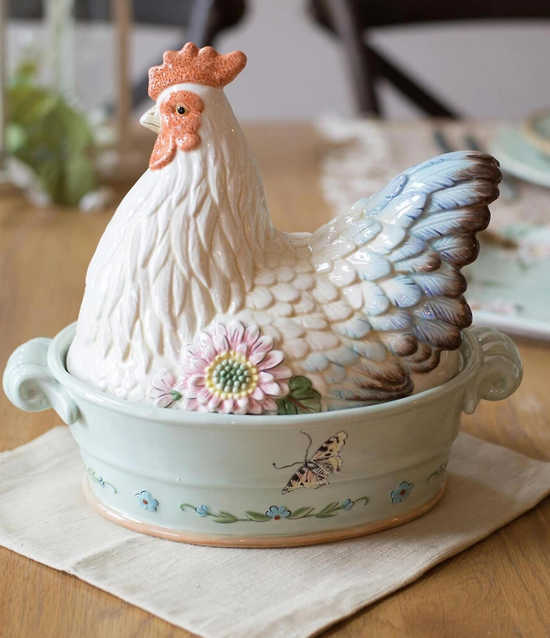 Fitz and Floyd Toulouse Collection Hen Covered Vegetable Bowl