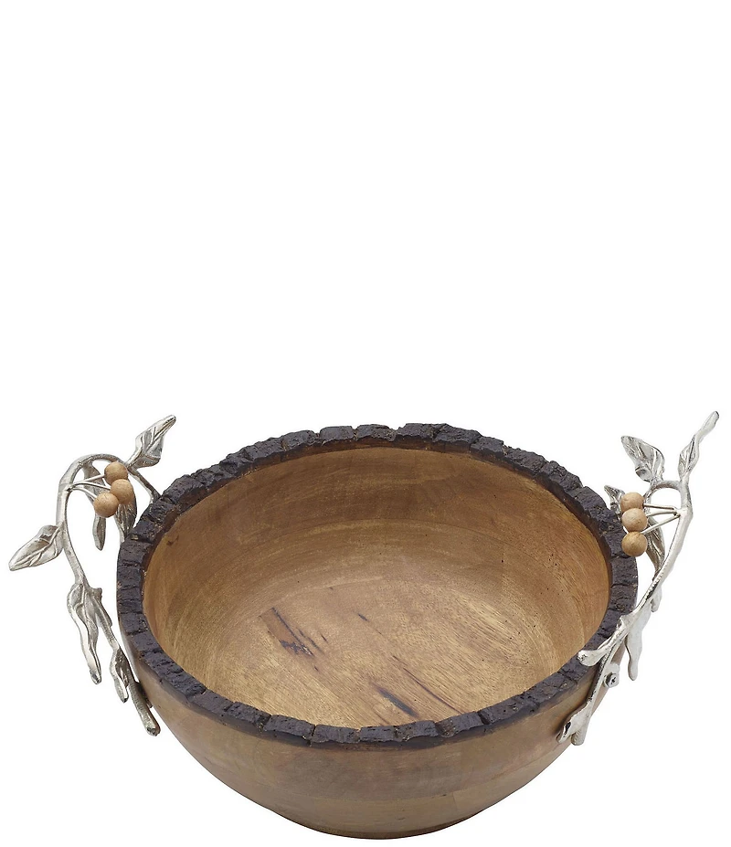 Fitz and Floyd Woodgrove Metal Leaf Handle Detail Serving Bowl