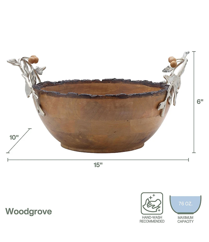 Fitz and Floyd Woodgrove Metal Leaf Handle Detail Serving Bowl
