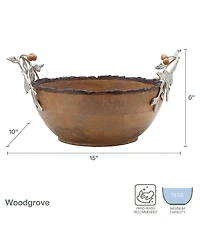 Fitz and Floyd Woodgrove Metal Leaf Handle Detail Serving Bowl
