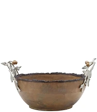 Fitz and Floyd Woodgrove Metal Leaf Handle Detail Serving Bowl