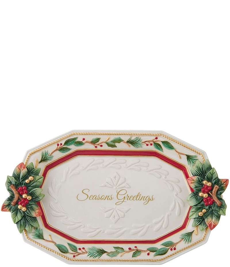 Fitz and Floyd Woodland Holiday Collection Holly & Berries Sentiment Tray