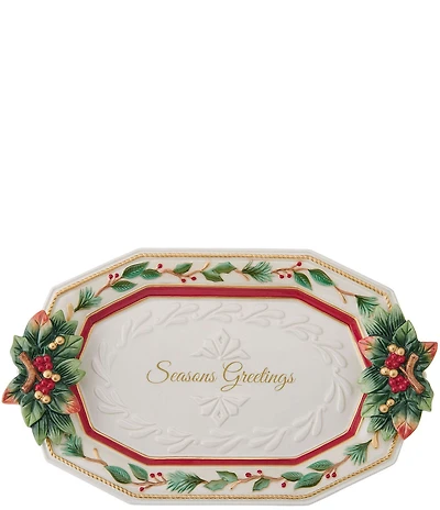 Fitz and Floyd Woodland Holiday Collection Holly & Berries Sentiment Tray