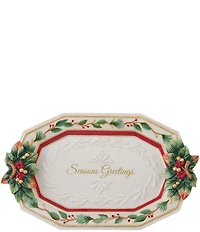 Fitz and Floyd Woodland Holiday Collection Holly & Berries Sentiment Tray