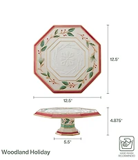 Fitz and Floyd Woodland Holiday Collection Holly & Berries Snowflake Embossed Cake Stand