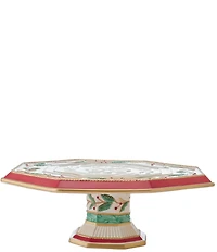 Fitz and Floyd Woodland Holiday Collection Holly & Berries Snowflake Embossed Cake Stand