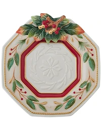 Fitz and Floyd Woodland Holiday Collection Holly & Berry Snowflake Embossed Canape Plate
