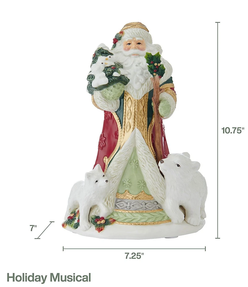 Fitz and Floyd Woodland Holiday Collection Musical Santa Figurine, 10.75#double;