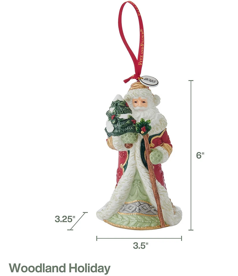 Fitz and Floyd Woodland Holiday Collection Santa Bell 2025 Ornament