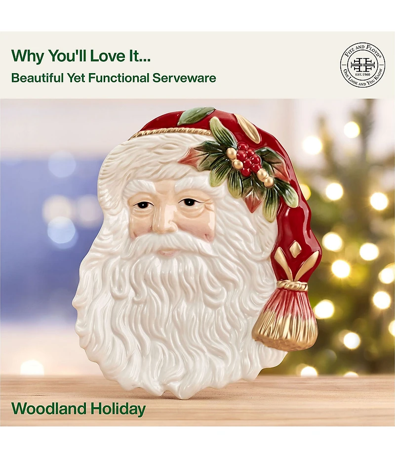 Fitz and Floyd Woodland Holiday Collection Santa Serving Tray